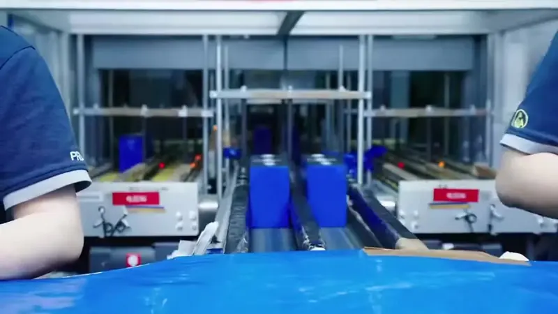 Prismatique cell assembly line with automated conveyor